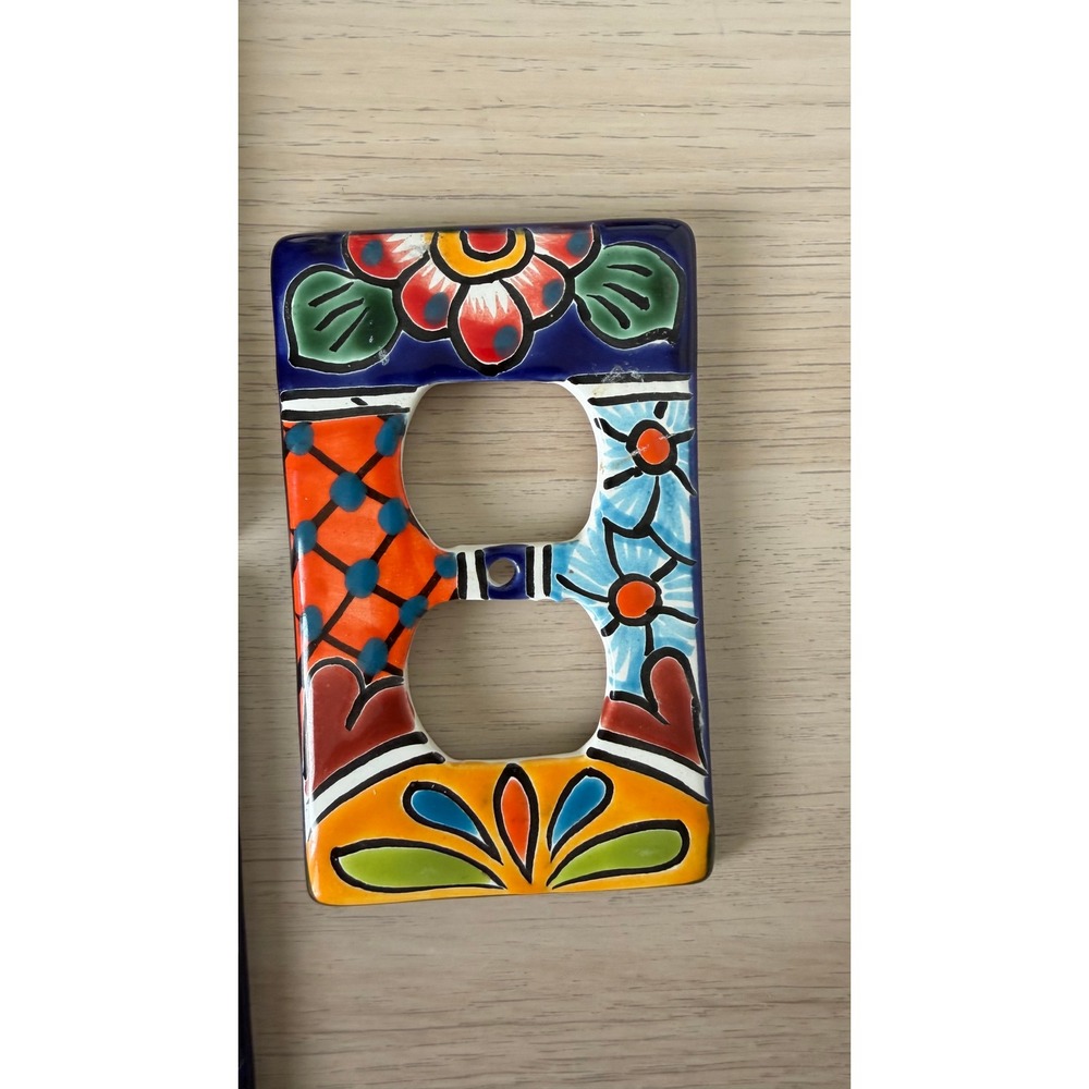 Talavera Mexican Pottery 3pc Set Double Toggle Switch and Outlet Covers Floral - Picture 4 of 4